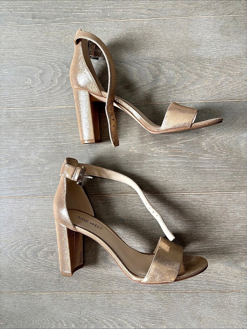 Nine West Metallic Ankle-Strap Block Heel Sandals Size 6